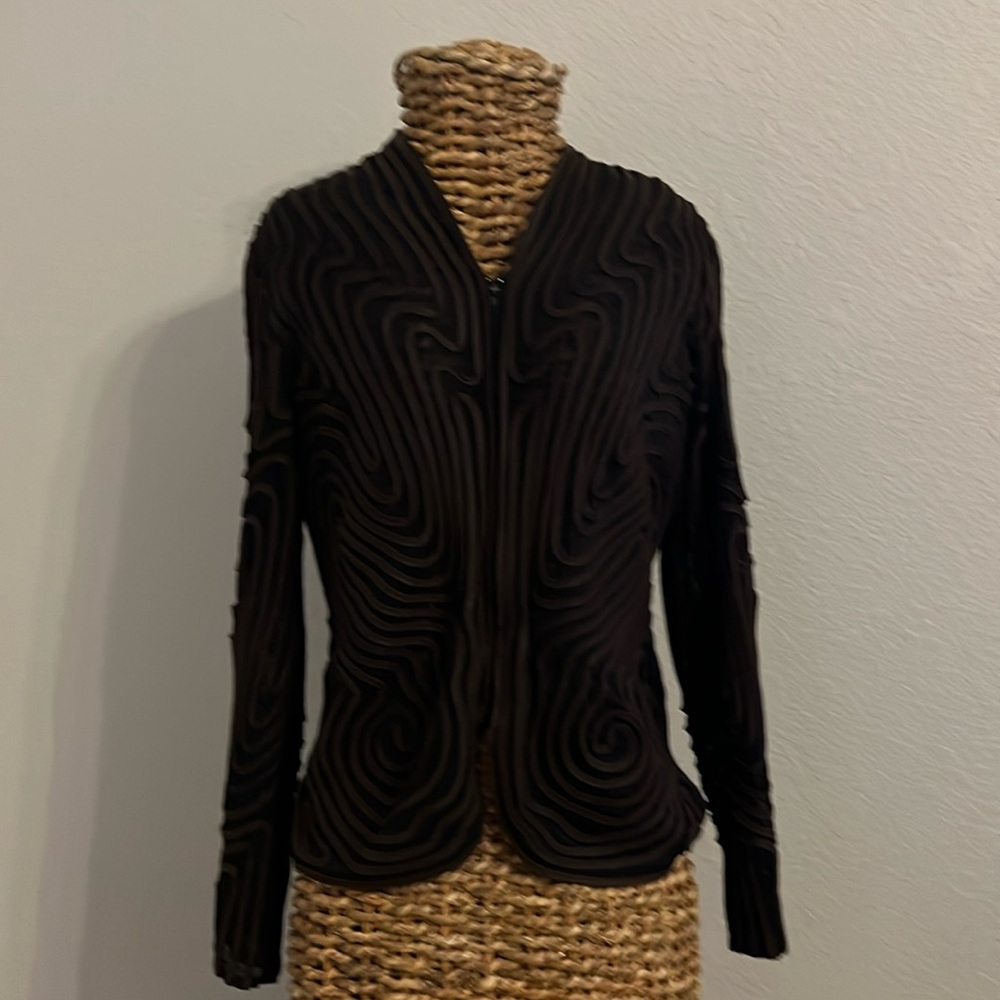 Black and brown Sheer blouse with zipper